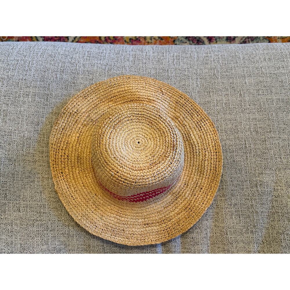 Gap Straw Sun Hat Pink Stripes 100% Raffia Women’s Small Medium - Picture 3 of 7